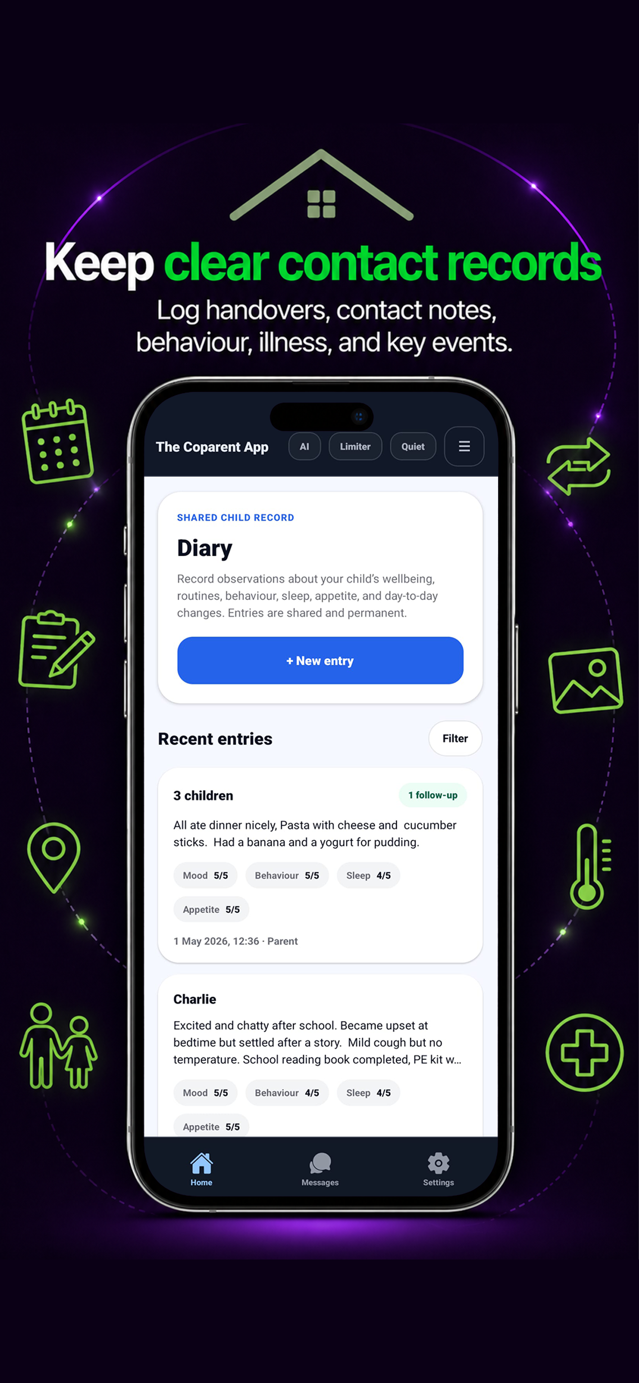 Diary screen