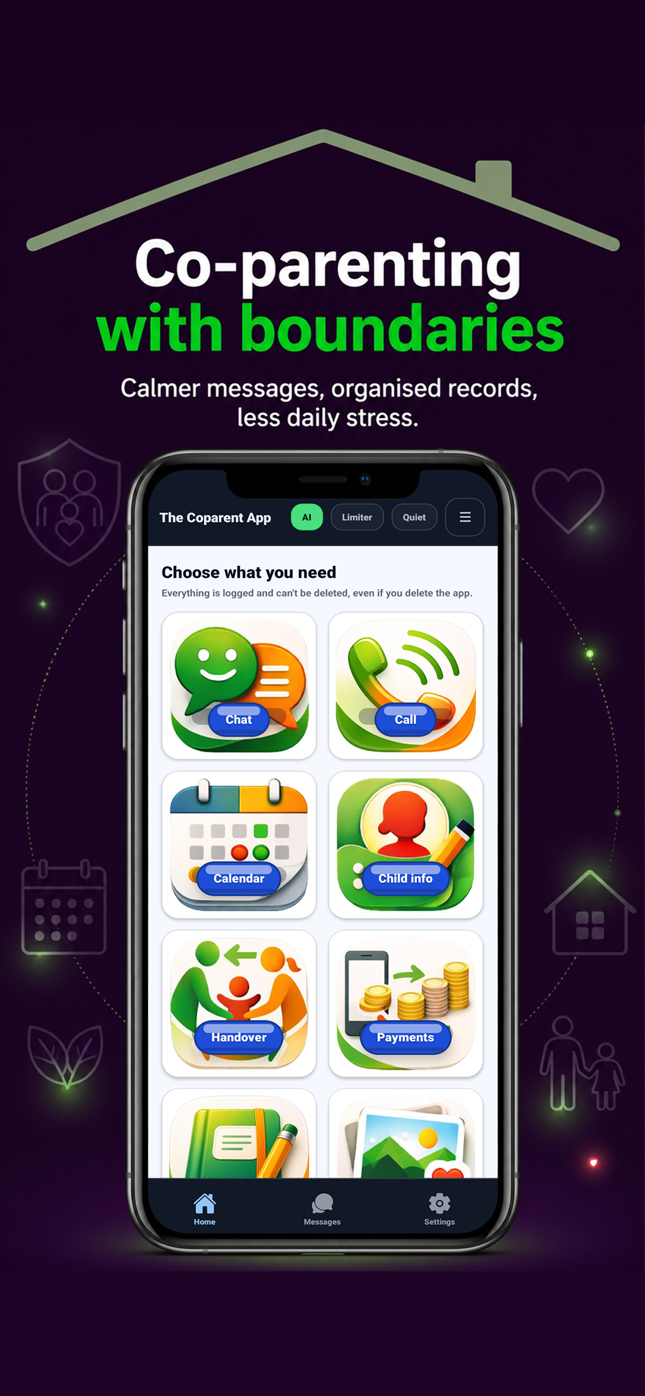 The Coparent App home screen
