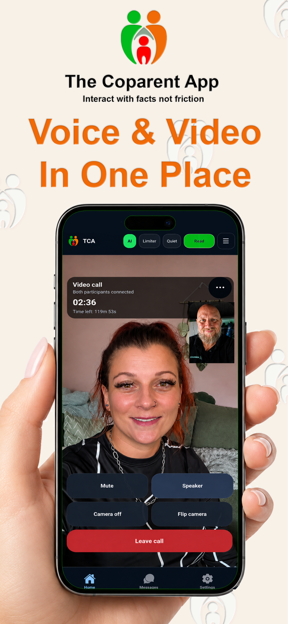 Voice and video calling screen in The Coparent App